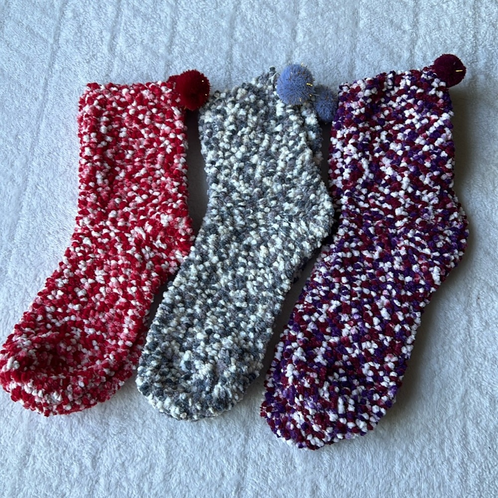 (3) Socks with Pom Poms